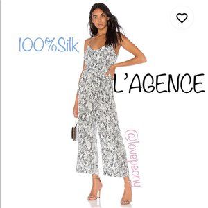 NEW L'AGENCE Jaelyn Python Print Silk Jumpsuit